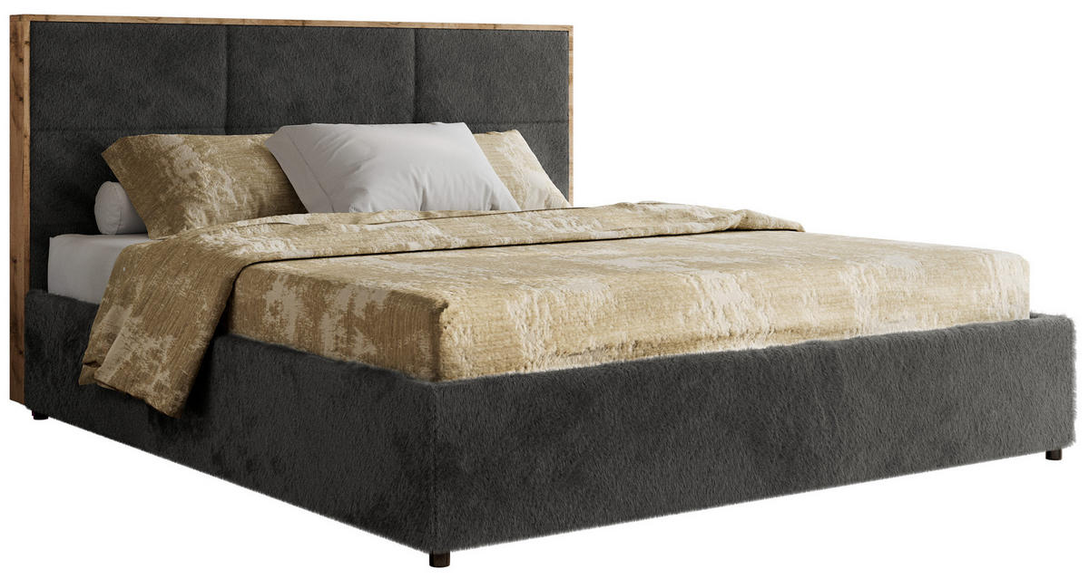 POLSTERBETT LERIO CLASSIC 160/200 - Dunkelgrau Plüsch - Schaum-Matratze - Dunkelgrau, Textil (160/200cm) - MKS