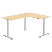 ECKSCHREIBTISCH elektrisch höhenverstellbar L-Form 220/160/74 cm in Ahornfarben/Silberfarben - Silberfarben/Ahornfarben, Holzwerkstoff (220/160/74cm) - bümö