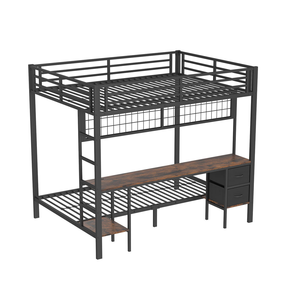 HOCHBETT mit Schreibtisch 140x200 cm Metall Schwarz - Schwarz, Metall (140/200cm) - Meubliv