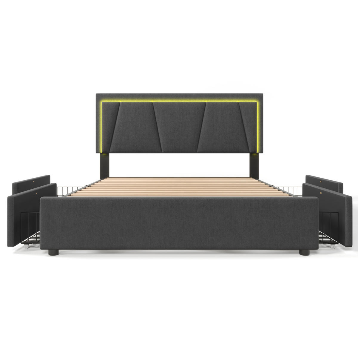 POLSTERBETT mit LED-Beleuchtung 140/200 cm mit 4 Schubladen & verstellbarem Kopfteil - Grau, Holz (140/200cm) - BEAOK