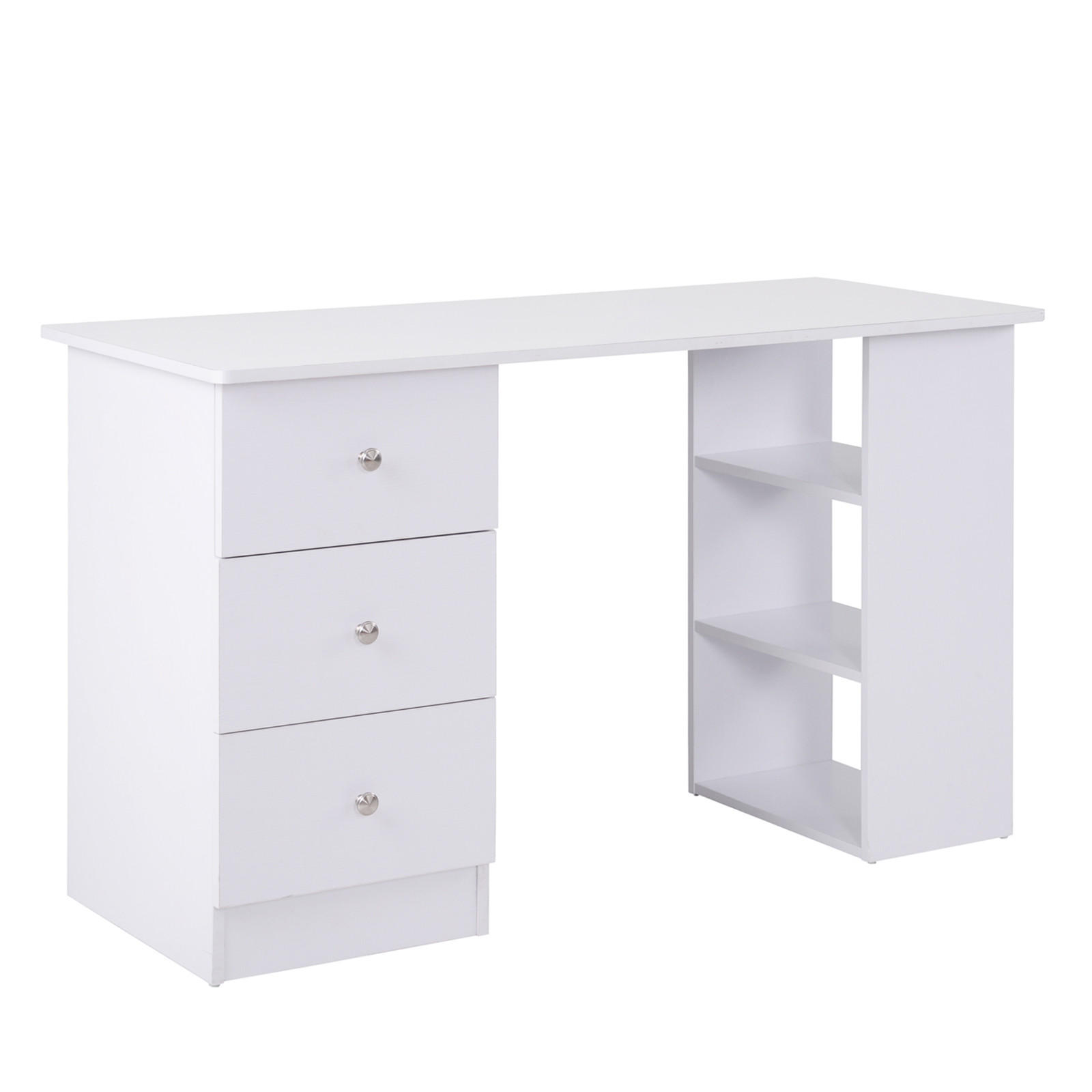 SCHREIBTISCH Weiß mit 3 Schubladen und 2 Regalfächern 120/49/72 cm - Weiß, Holz (49/120/72cm) - PANGIVO