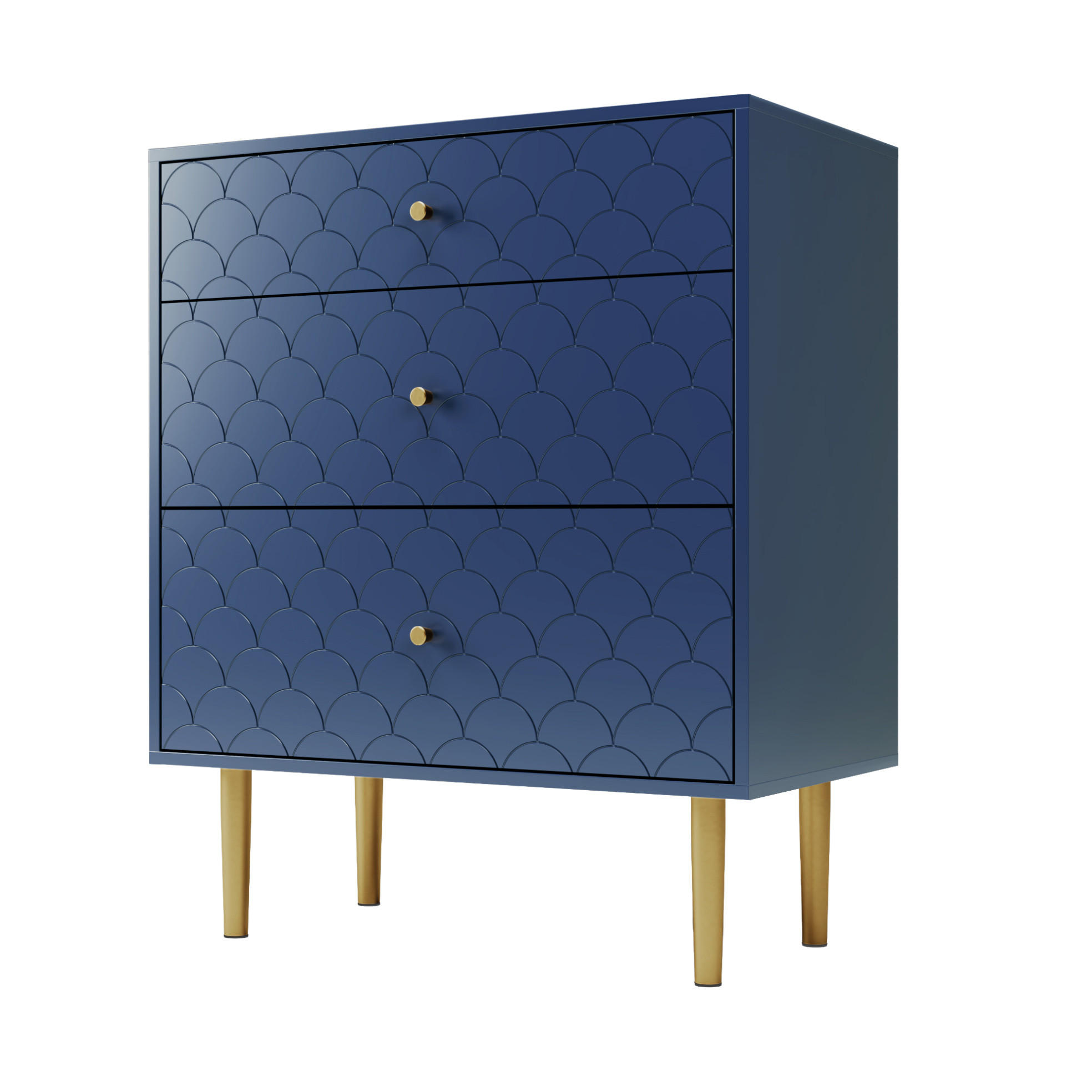 KOMODA s 3 zásuvkami v námorníckej modrej, 75/89 cm - tmavomodrá, drevo (40/89/75cm) - OKMYHOME