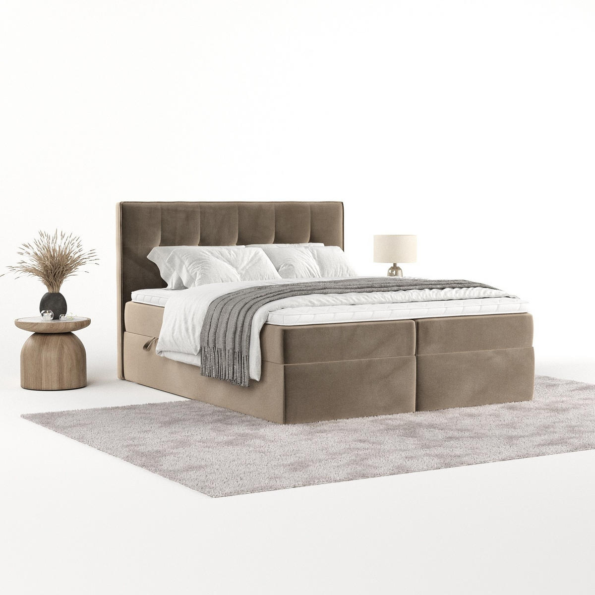 BOXBETT Mireo 140/200 cm Taupe im Paros Stoff - Taupe/Schwarz, Holz/Holzwerkstoff (140/200cm) - AltaBeds