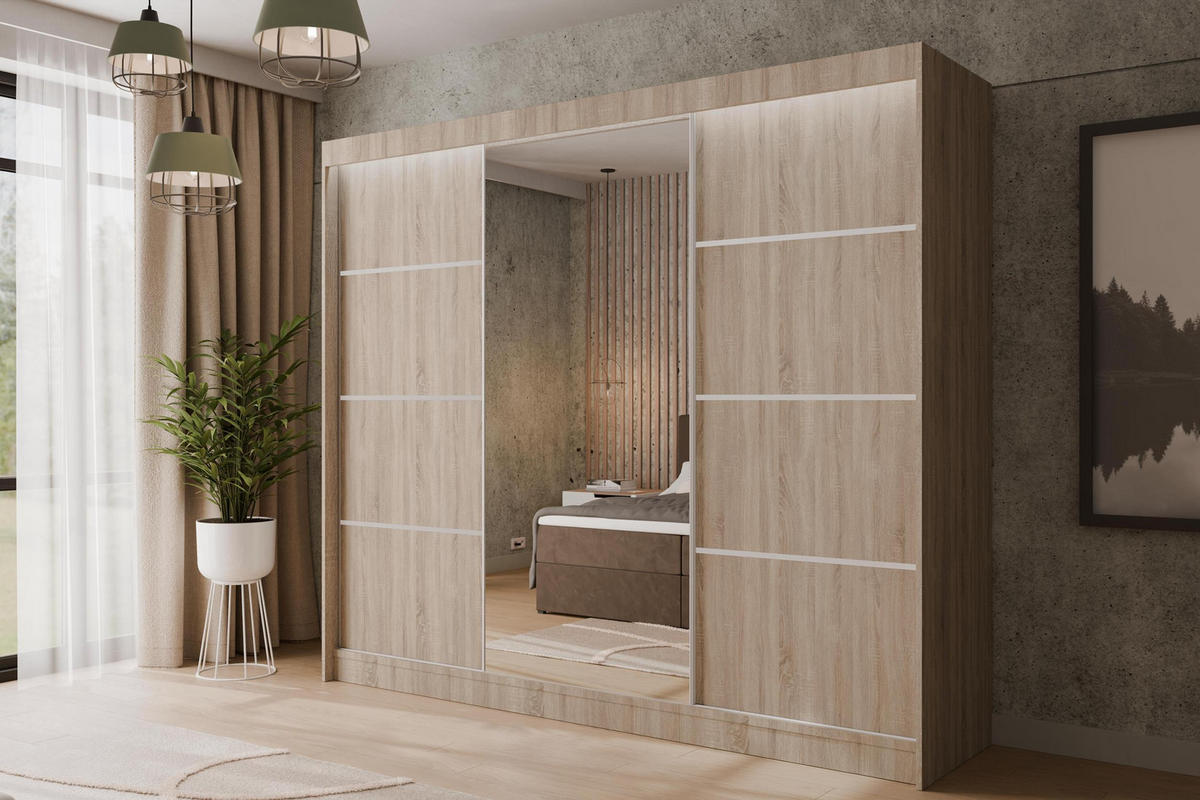 KLEIDERSCHRANK PAOKI mit LED - 250 cm - Sonoma Eiche - Sonoma Eiche, Holzwerkstoff (250/215/61cm) - ALTDECOR