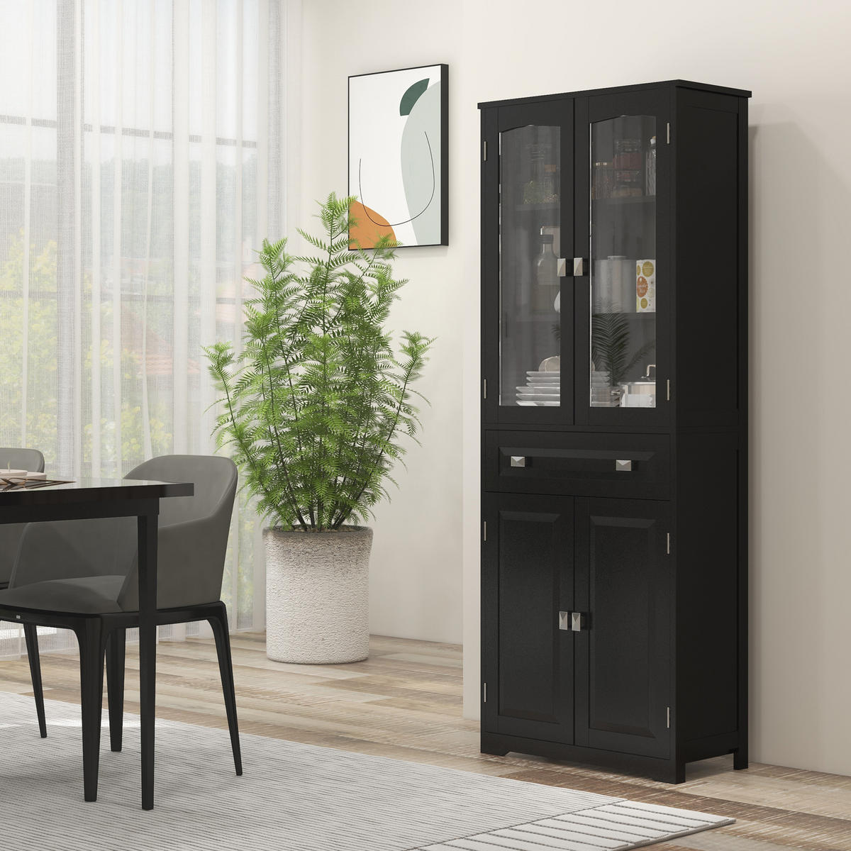 HIGHBOARD DE-11314 2 Glastüren Schwarz - Schwarz, Holzwerkstoff (30/160/60cm) - ComfortXL