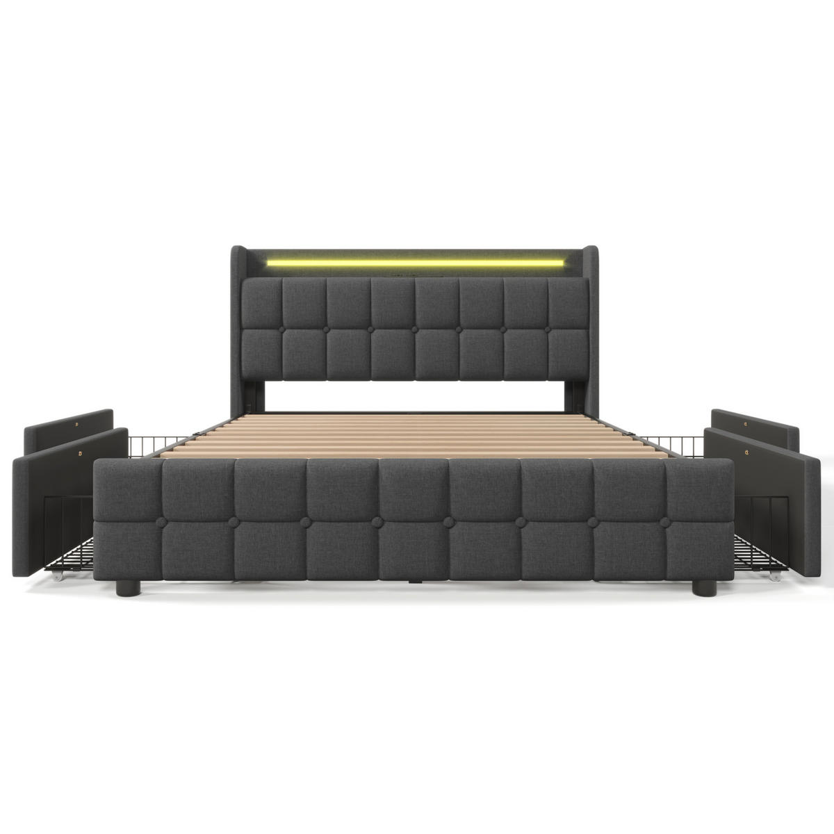 POLSTERBETT 180x200 cm Grau mit LED-Beleuchtung, USB-Anschlüssen, Steckdosen und 4 Schubladen - Grau, Holzwerkstoff (180/200cm) - IVMEU