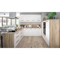 WINKELKÜCHE Essen weiß matt / weiß Hochglanz, Abschlussrahmen weiß matt / Grey Craft Oak 13-teilig - Weiß/Braun, Holzwerkstoff/Metall (250/207/289cm) - Feldmann-Wohnen