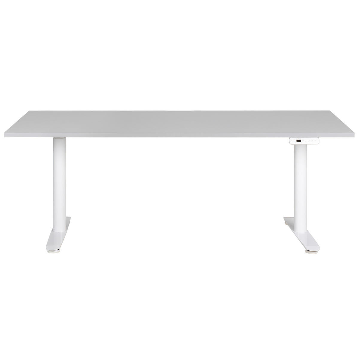 SCHREIBTISCH grauweiß 180/72 cm elektrisch höhenverstellbar Destin IV - Weiß/Grau, Holz (72/180/67cm) - Beliani