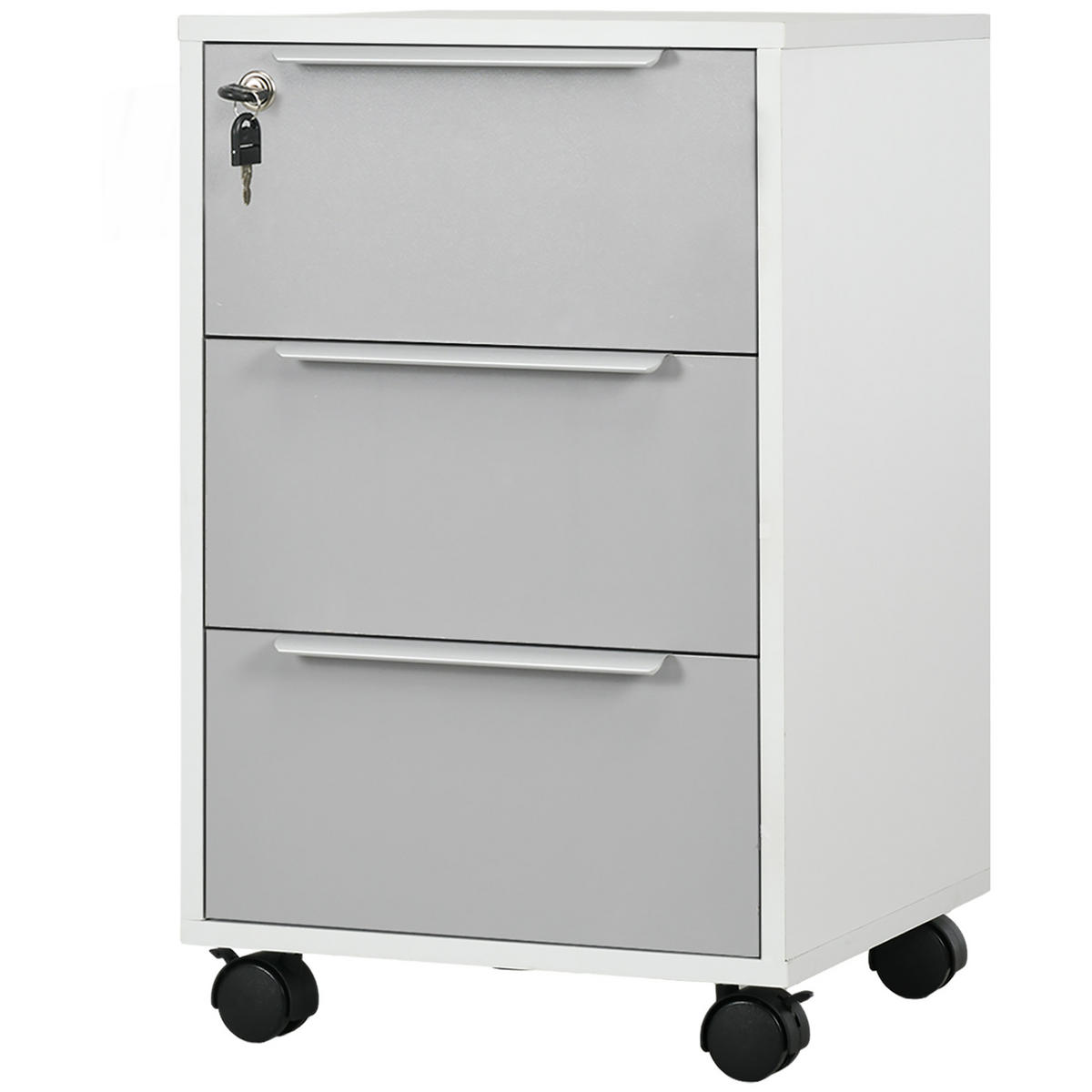 ROLLCONTAINER DE-14418 3 Schubladen abschließbar Weiß/Grau - Weiß, Holzwerkstoff (40/63.5/40cm) - ComfortXL