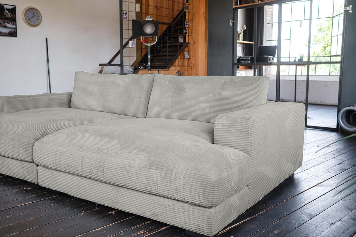 BIG SOFA-SET 6-TLG MADELINE Hellgrau Cord - Hellgrau/Schwarz, Kunststoff/Textil (290/85/170cm) - KAWOLA