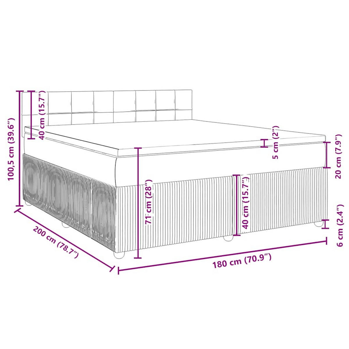 BOXSPRINGBETT Mit Matratze Dunkelgrau 180/200 Cm Samt - Grau, Textil (180/200cm) - vidaXL