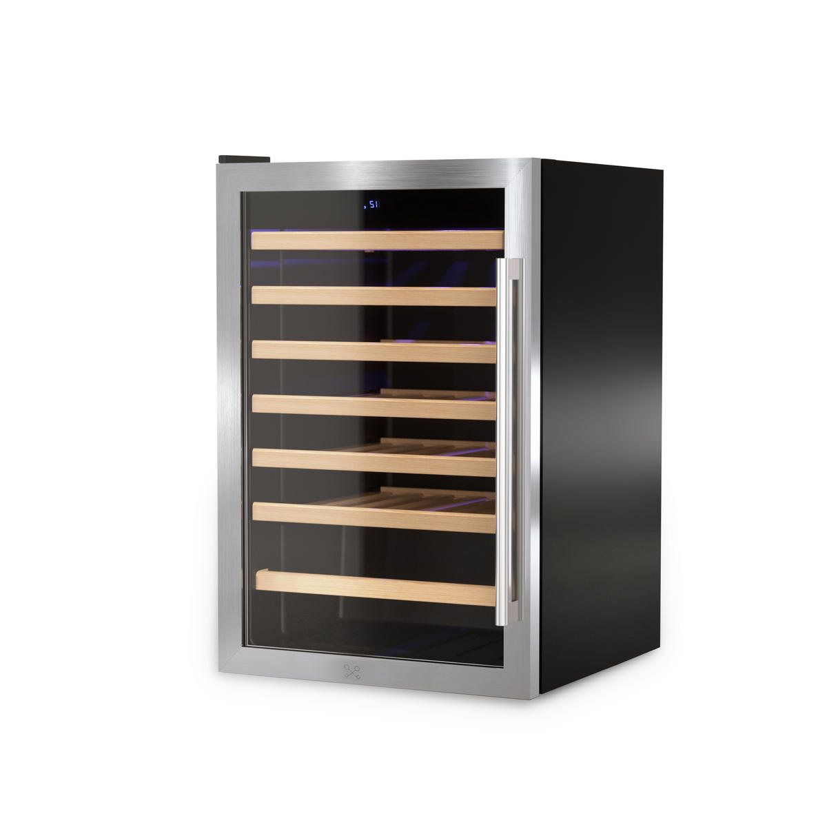 WEINKÜHLSCHRANK CAVC48 Schwarz und Silber, von 48 Flaschen , 128L, 6 Holzregale, Thermodynamische Kühlung, Elegantes Design, LED, Anti-UV - Schwarz, Metall (46.6/77.9/44.1cm) - Les Petits Champs