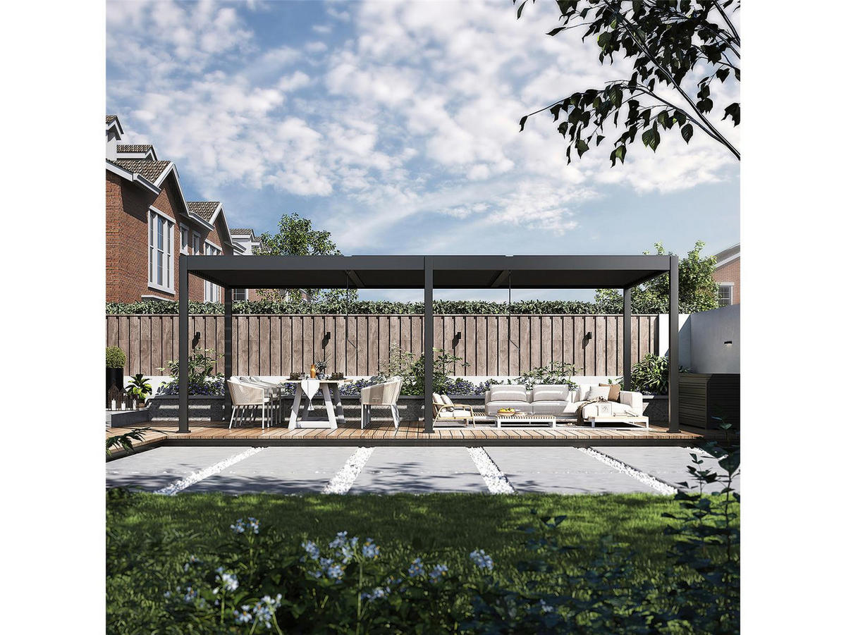 LAMELLENDACH-PERGOLA Oasis 3,6x7,2 m Anthrazit Aluminium - Grau, Kunststoff (80/175/120cm) - Green Spirit