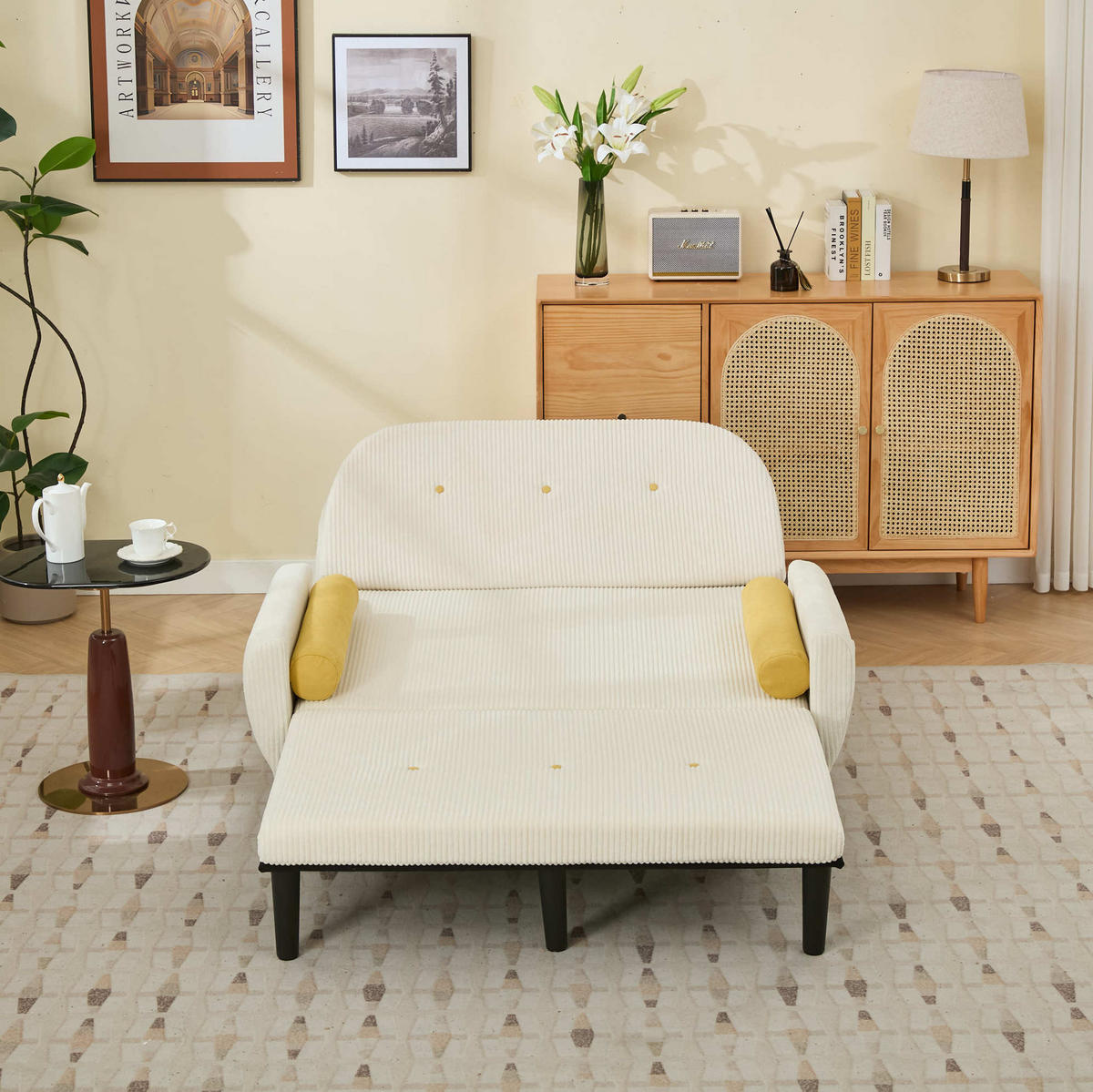 SOFA verstellbar mit Schlaffunktion und Stauraum Cord Ivory - Weiß, Kunststoff (77/85/133.5cm) - Meubliv