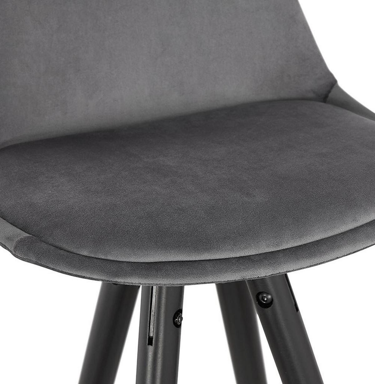 BARHOCKER Samt Holzbeine Sitzhöhe 75cm Eleganter Stil LURALI, Grau 41x41x97 cm - Schwarz/Grau, Buchenholz/Textil (41/97/41cm) - KADIMA DESIGN