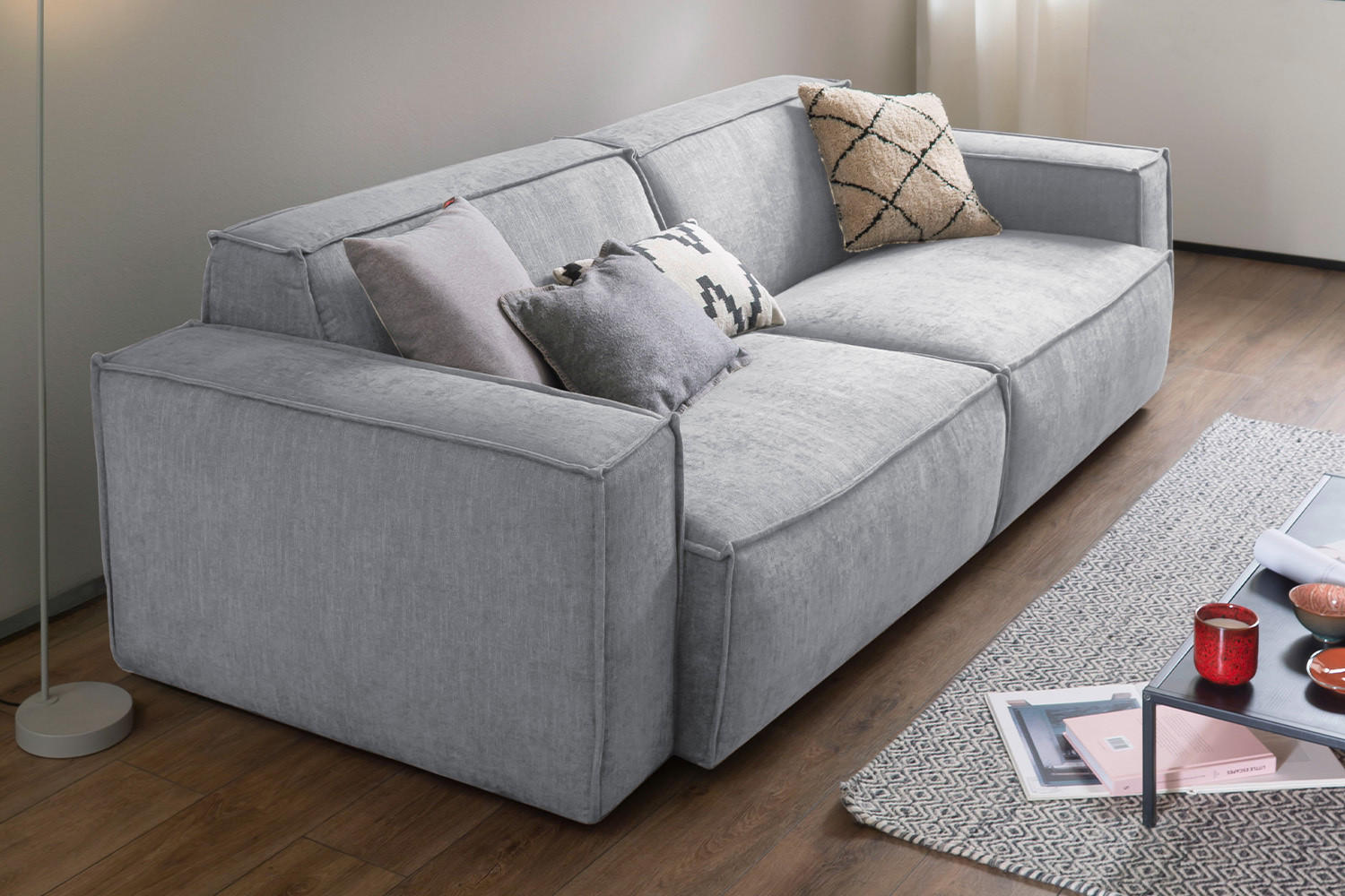 SITZGRUPPE SAMU Hellgrau Webstoff - Hellgrau/Schwarz, Kunststoff/Textil (256/72/106cm) - KAWOLA