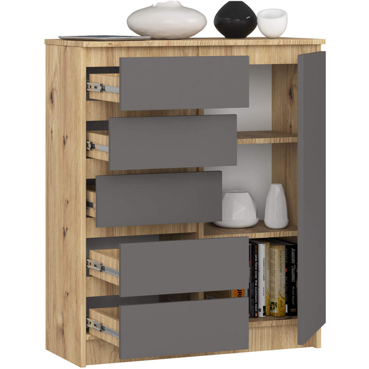 KOMMODE Eiche Artisan, Grau 80x35x97 cm - Graphitfarben/Eiche Artisan, Holzwerkstoff (80/97/35cm) - Akord