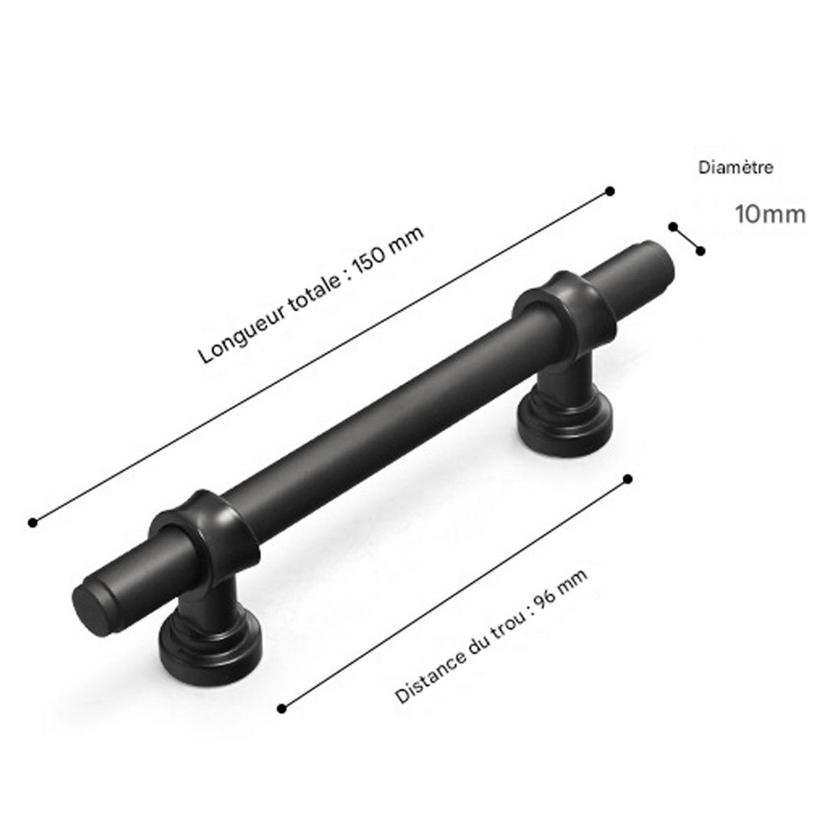 MÖBELGRIFF Schwarz Matt 10er-Set 96 mm - Schwarz, Metall (1.2/3.6/15.6cm)