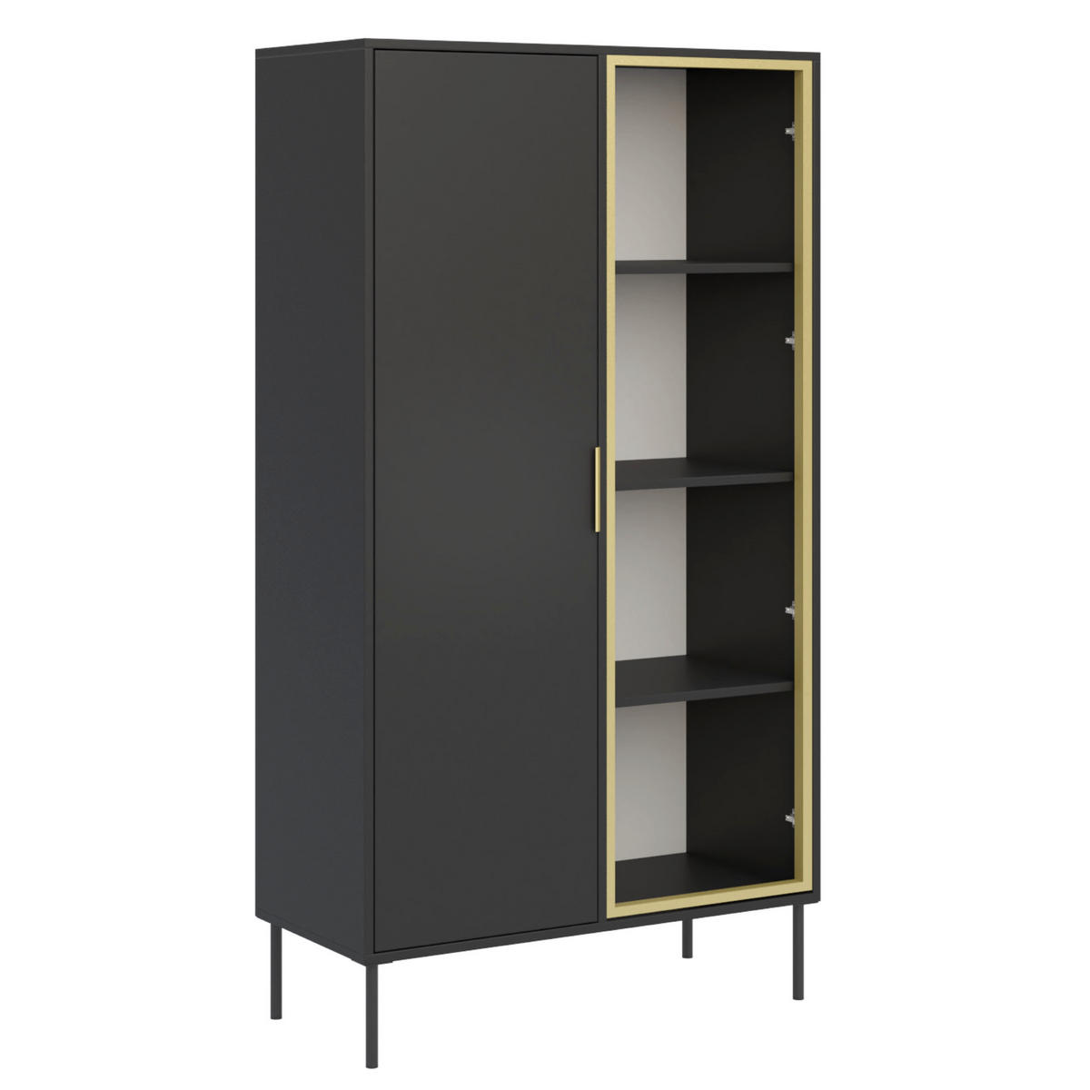 VITRINE Vena Schwarz 90 cm - Goldfarben/Schwarz, Holzwerkstoff/Kunststoff (90/160.2/40cm) - Selsey