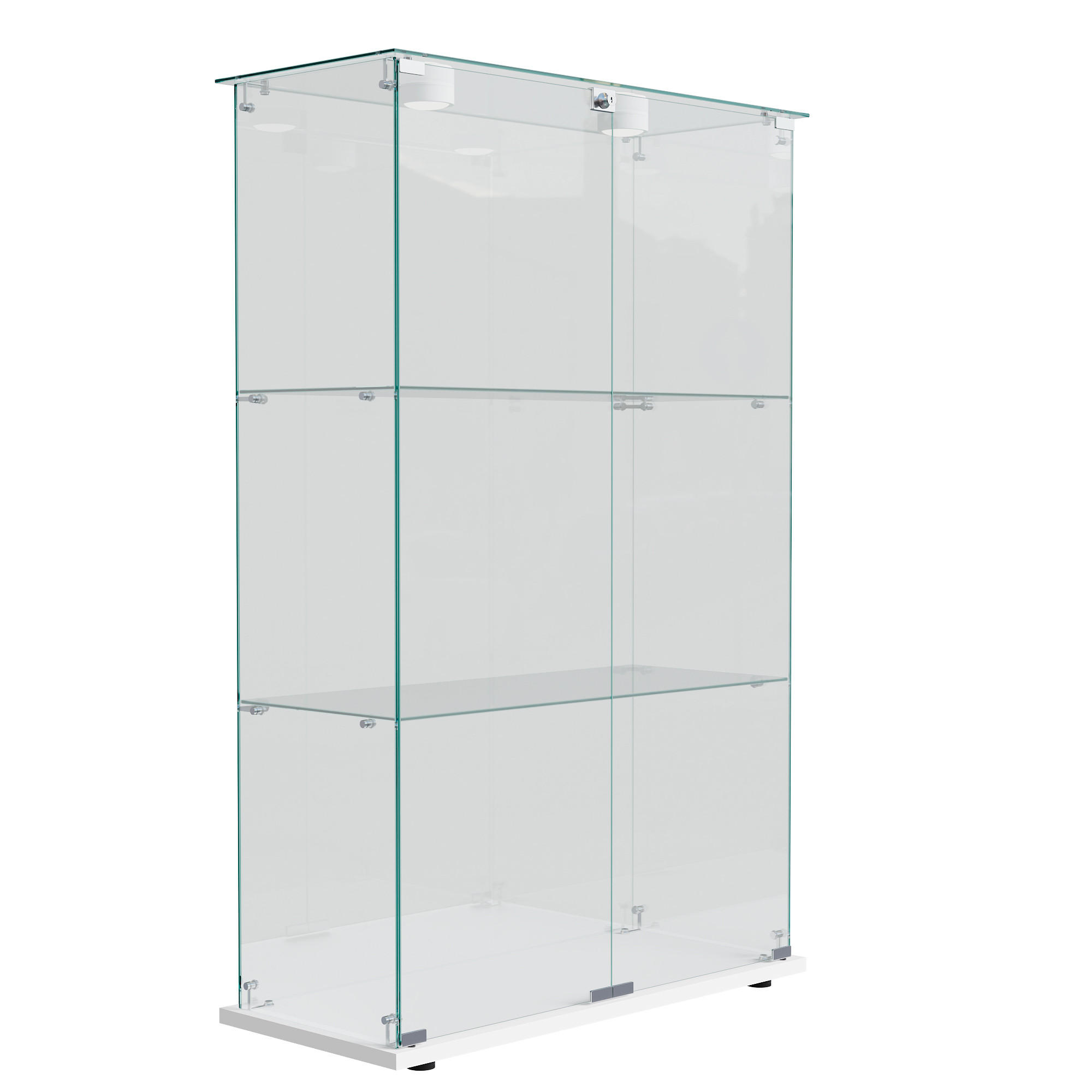 GLASVITRINE Weiß Mit LED, 2 Türen, 3 Regalen & Schloss, Standvitrine - Weiß, Holz (35/123.3/78.5cm)