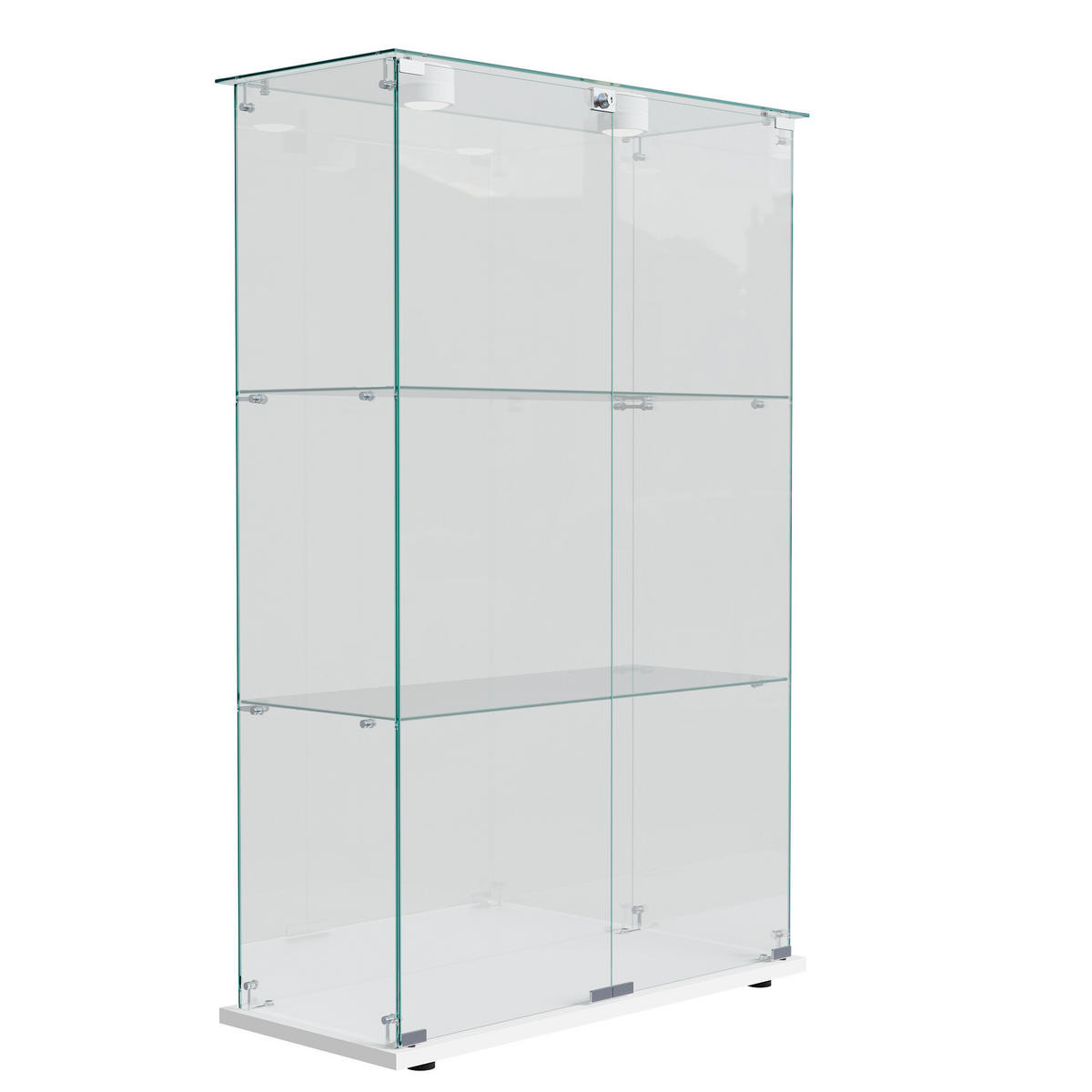 GLASVITRINE Weiß Mit LED, 2 Türen, 3 Regalen & Schloss, Standvitrine - Weiß, Holz (35/123.3/78.5cm)