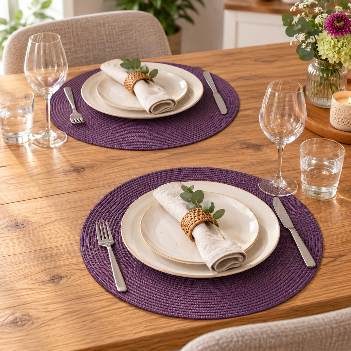 PLATZSET 2er Set Polypro Aubergine 35 cm rund - Aubergine, Kunststoff (35cm) - TiborTex