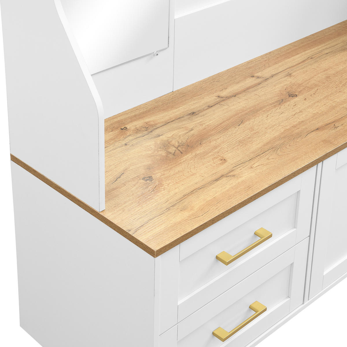 GARDEROBE-SET in Weiß Garderobenschrank mit Spiegel und LED-Beleuchtung für Eingangsbereich und Flur, B120/T40/H187 cm - Weiß/Naturfarben, Glas/Holzwerkstoff (120/187/40cm) - STILVORA