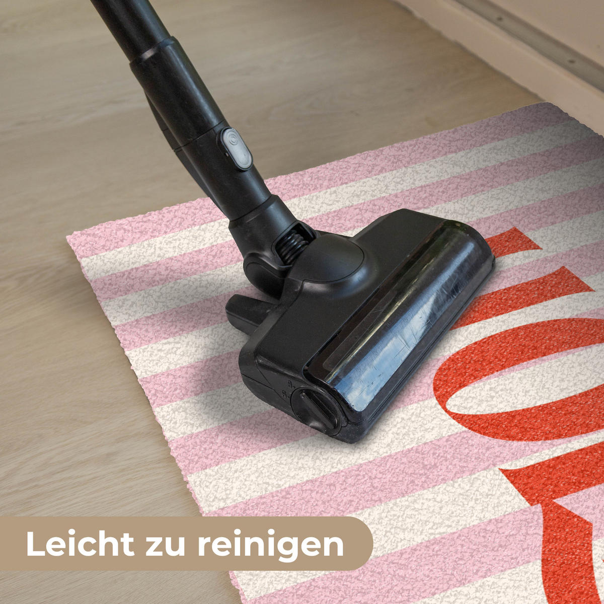 FUSSMATTE Hola - Zitat - Streifen - Pastell - Rosa - Rot - Weiß 90x60 cm - Rosa, Kunststoff (90/0.4cm) - MuchoWow