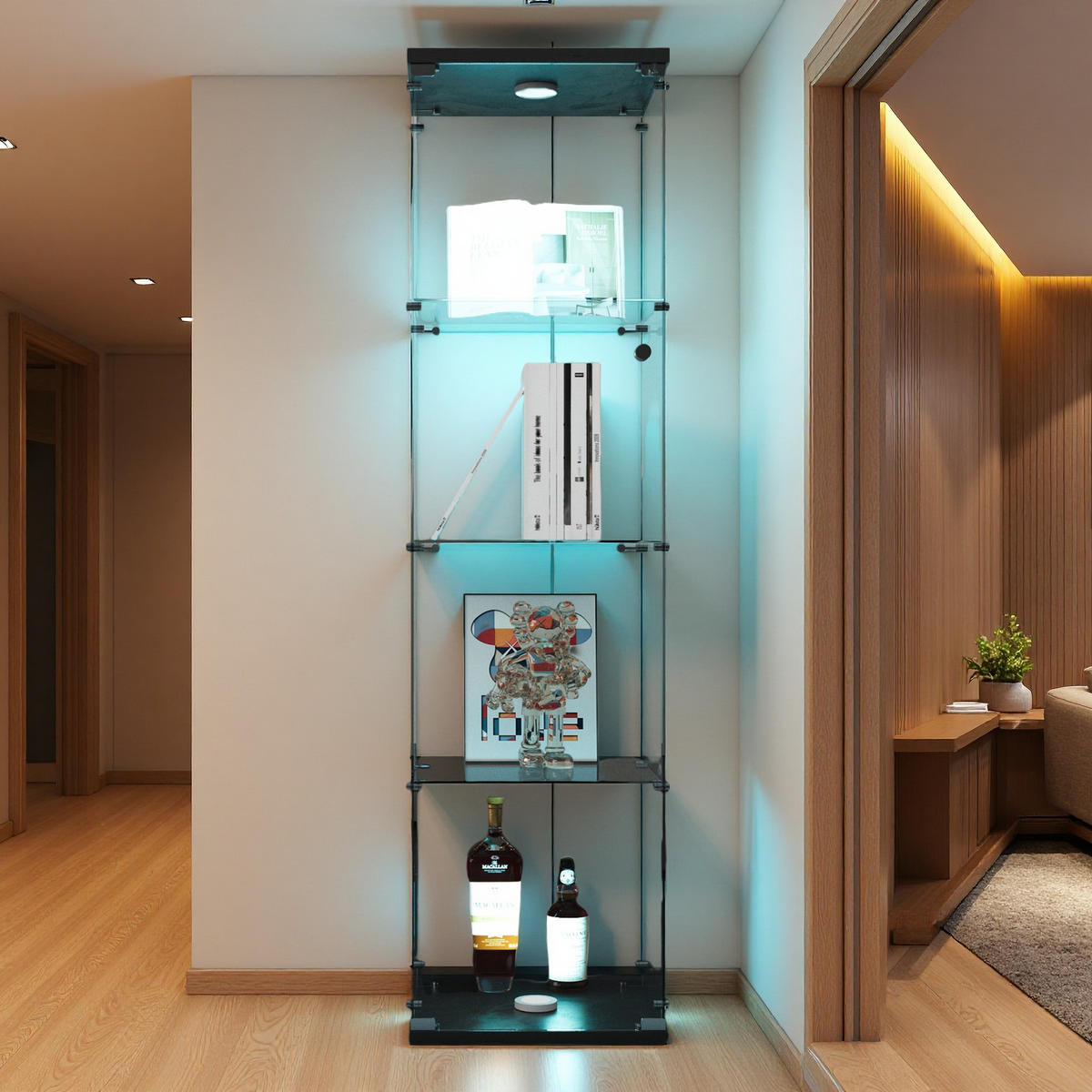 GLASVITRINE Stand LED 4 Böden Schwarz - Schwarz, Glas (14.3/64.7/16.7cm) - SHOPENTRA
