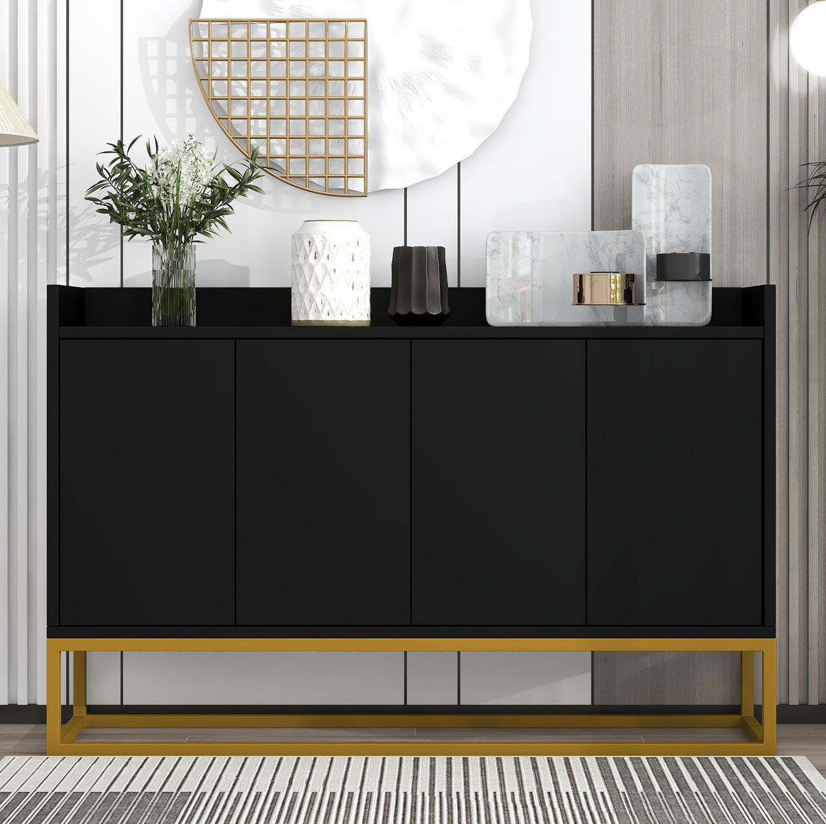 SIDEBOARD 120/30/80 cm schwarz aus Spanplatte mit 4 Türen - Schwarz, Holzwerkstoff (120/80/30cm) - OKWISH