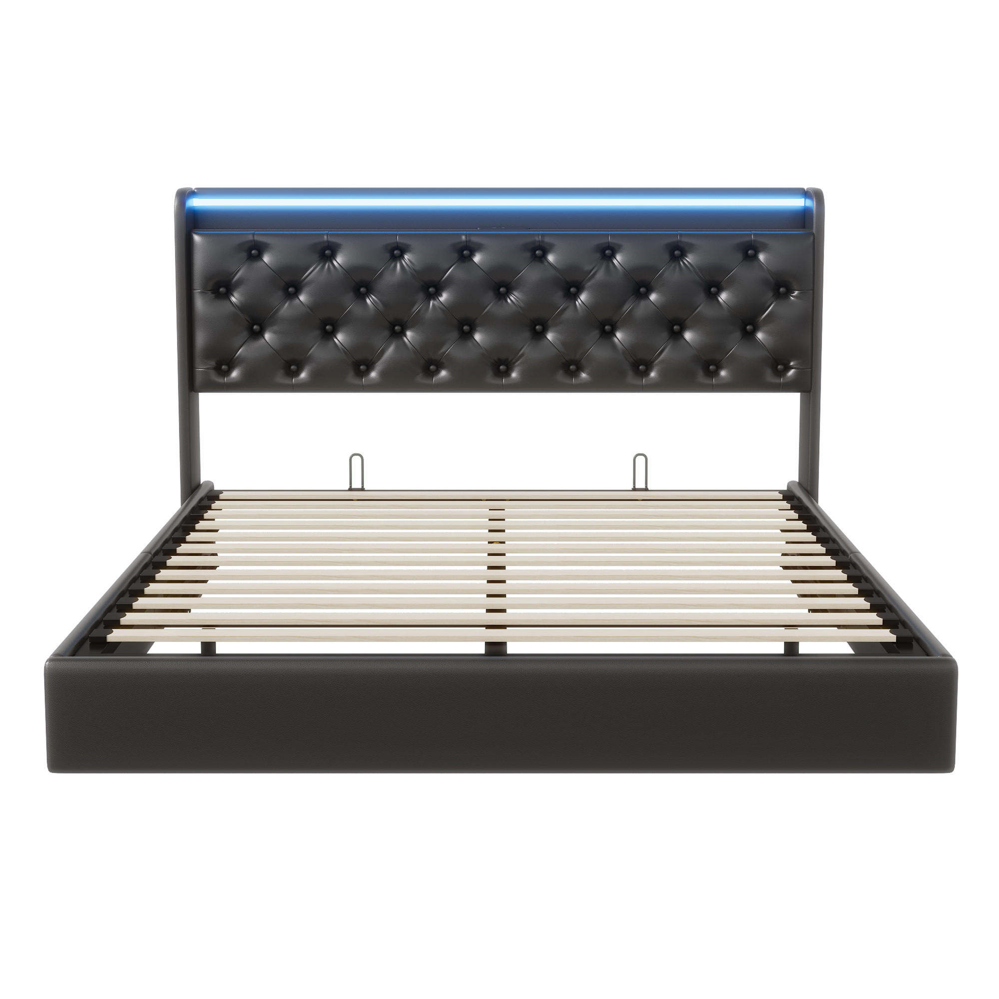 POLSTERBETT 140x200 cm LED USB Stauraum Lattenrost PU Leder schwarz - Schwarz, Holz (140/200cm) - LEBENLANG