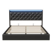 POLSTERBETT 140x200 cm LED USB Stauraum Lattenrost PU Leder schwarz - Schwarz, Holz (140/200cm) - LEBENLANG