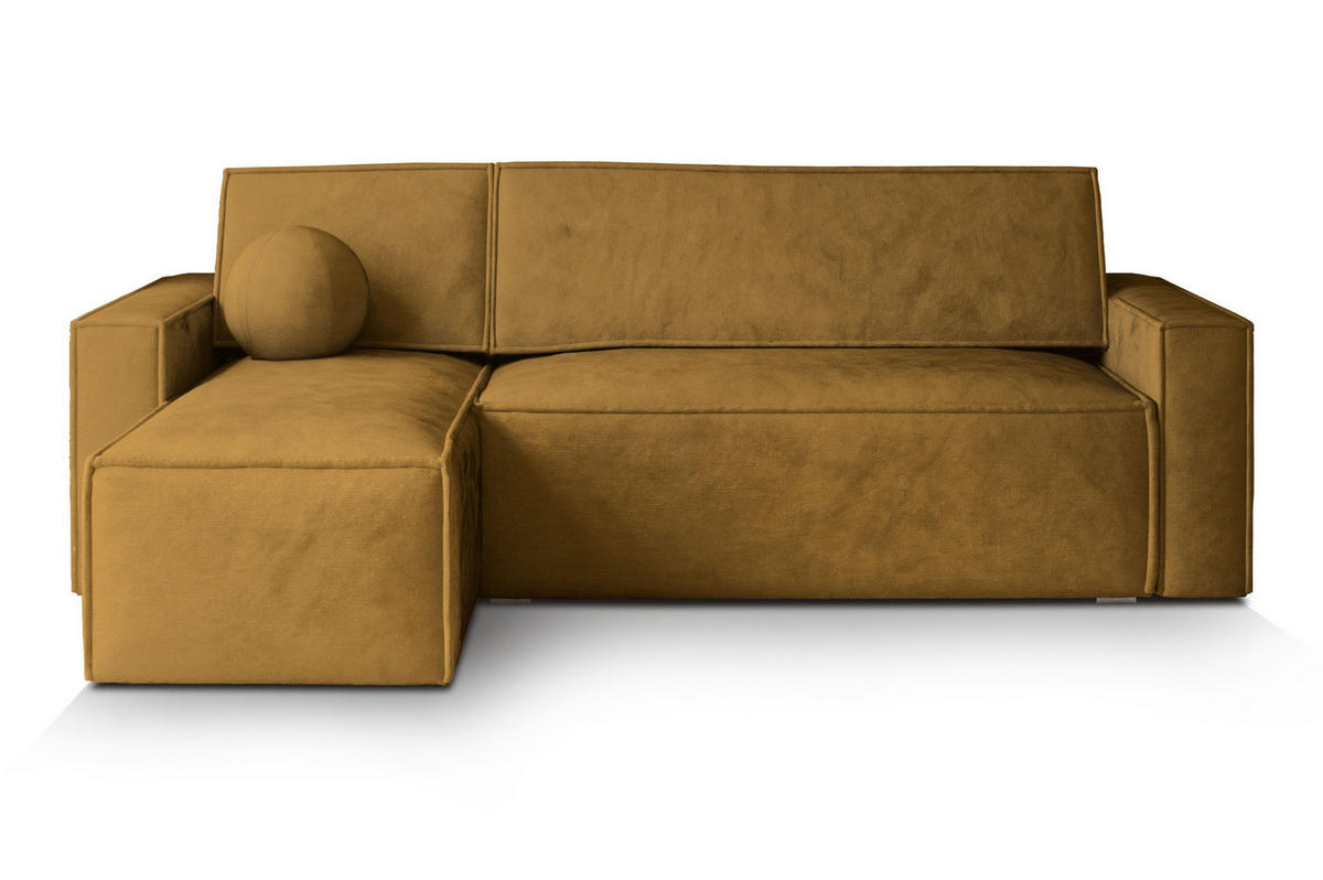 ECKSOFA RAVELO M Gelb Velours-Stoff mit Schlaffunktion - Gelb, Holz (240/140cm) - MASSENO