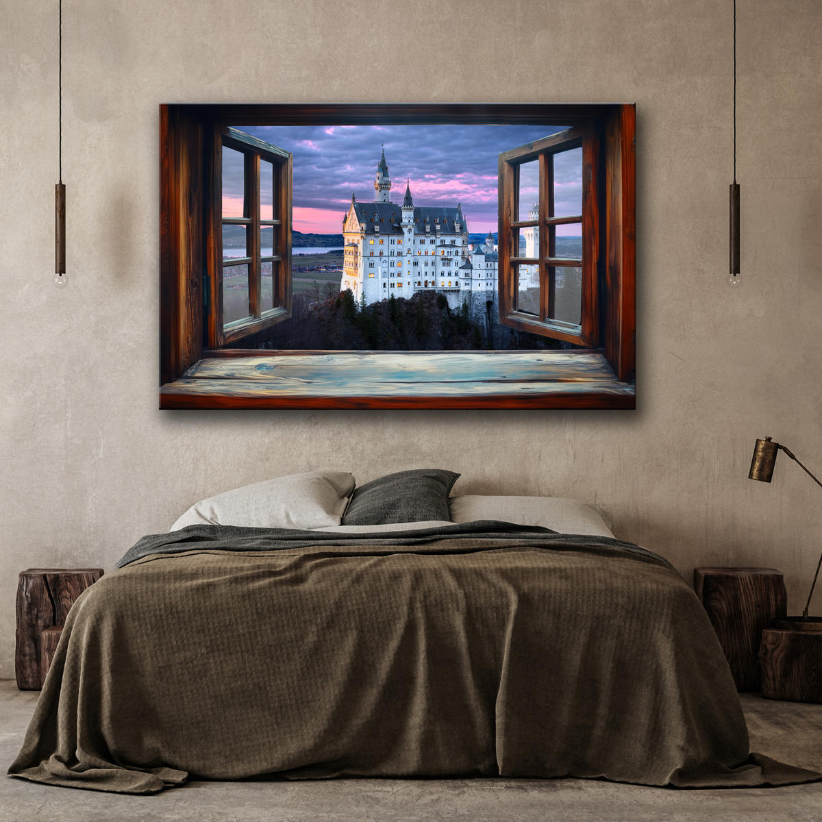 WANDBILD blick aus einem fenster burg - Braun, Textil (60/40cm) - Feeby