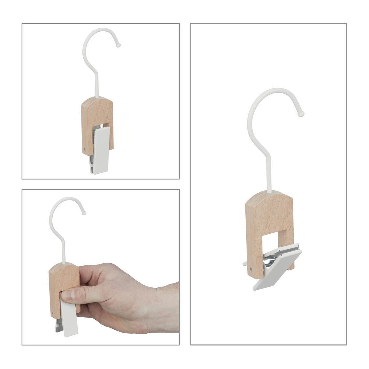 5XHÁČIKY na topánky - biela, kov/drevo (6/19/3cm) - Relaxdays