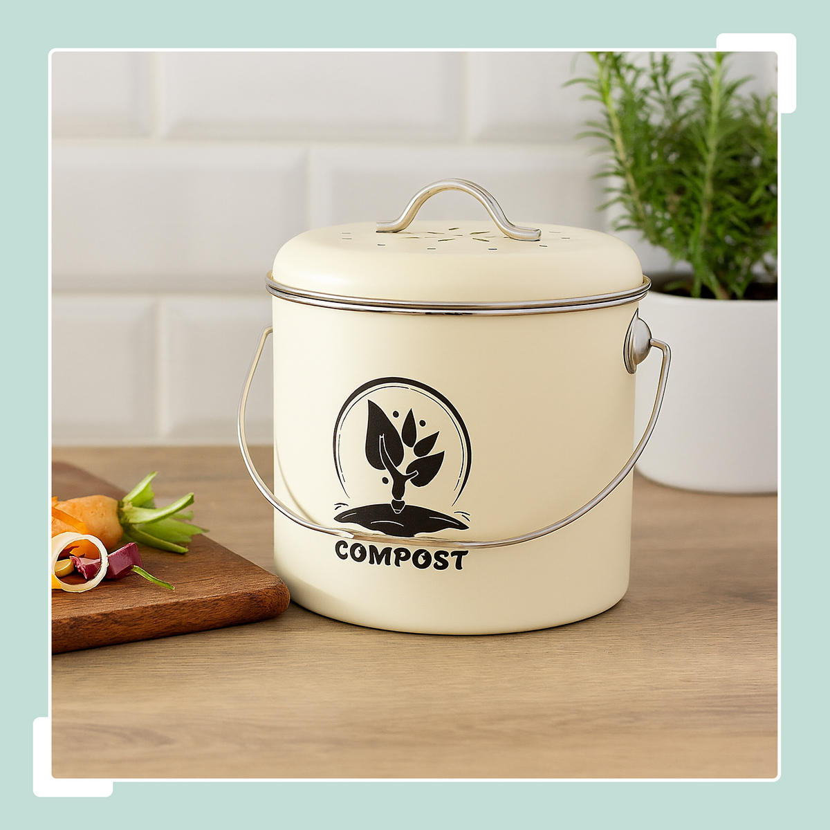 KÜCHEN-KOMPOSTEIMER - Creme, Naturmaterialen/Textil (22/20/19cm) - Relaxdays