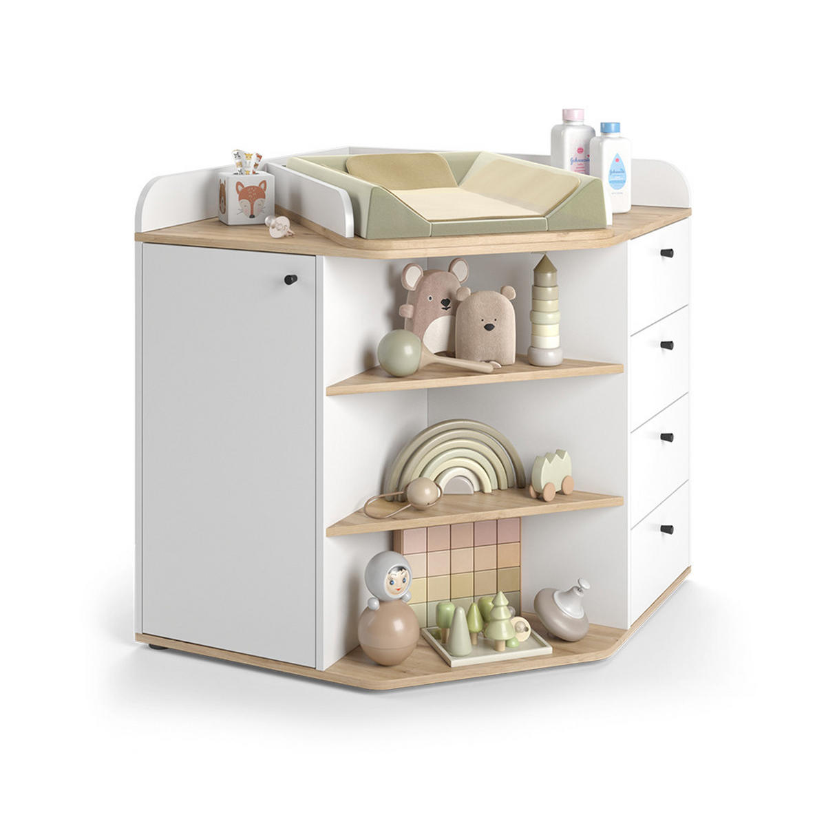 WICKELKOMMODE Aria Weiß 85 x 90 cm mit Regalen und 4 Schubladen - Weiß, Holzwerkstoff (85/90/85cm) - Vicco
