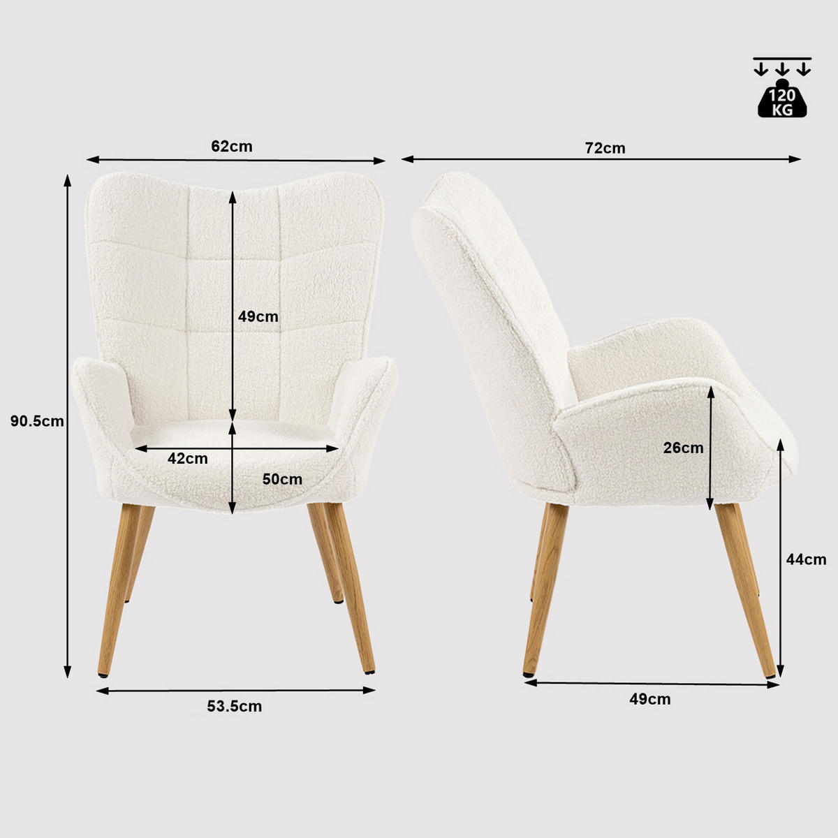 OHRENSESSEL-SET 2 Stück in Eisen Bouclé - Beige, Textil/Metall (62/90.5/72cm) - Meubles Cosy