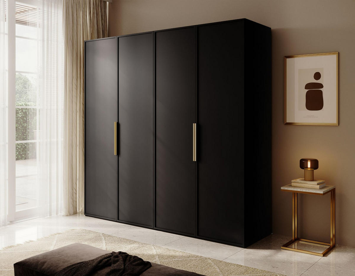 KLEIDERSCHRANK Frame Schwarz 200 cm - Goldfarben/Schwarz, Holzwerkstoff/Metall (200/200.5/57cm) - Selsey