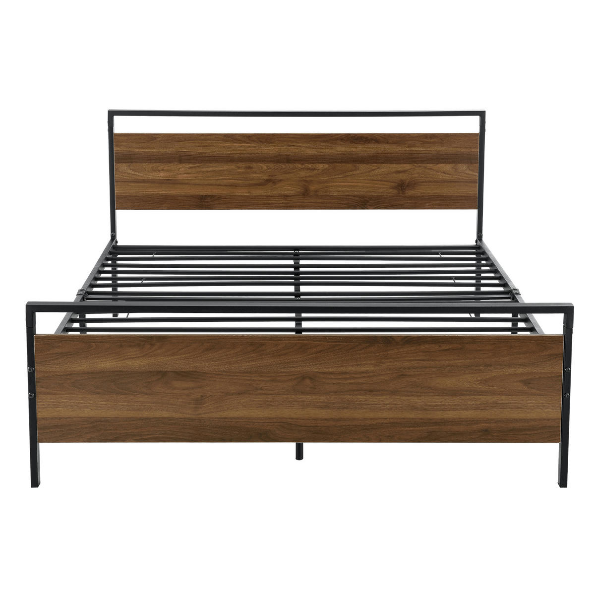 METALLBETT Finse - Walnussfarben/Schwarz, Metall (140/200cm) - [en.casa]