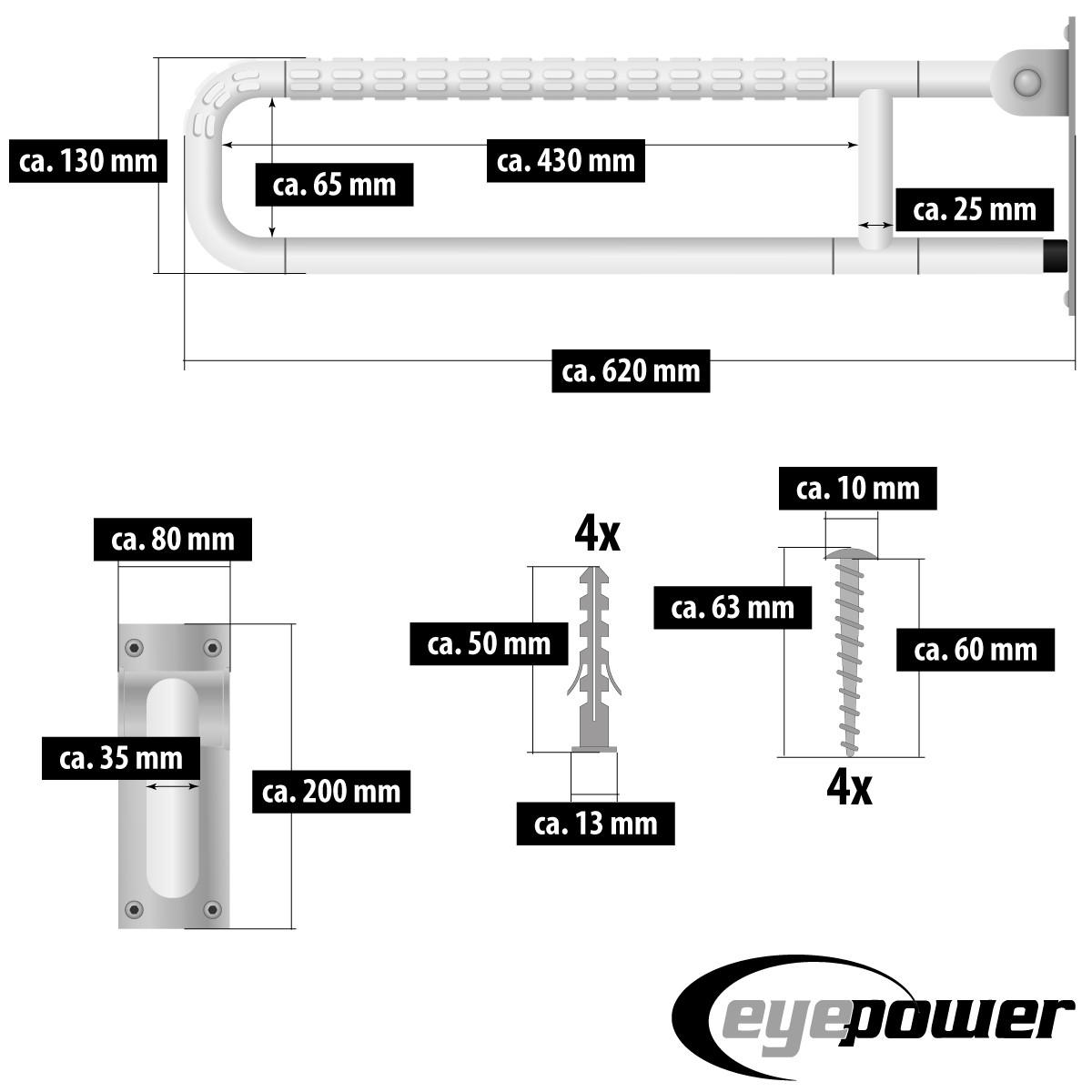 WC-HALTEGRIFF 60x20 cm Weiß - Weiß, Metall (20/3.5/60cm) - eyepower