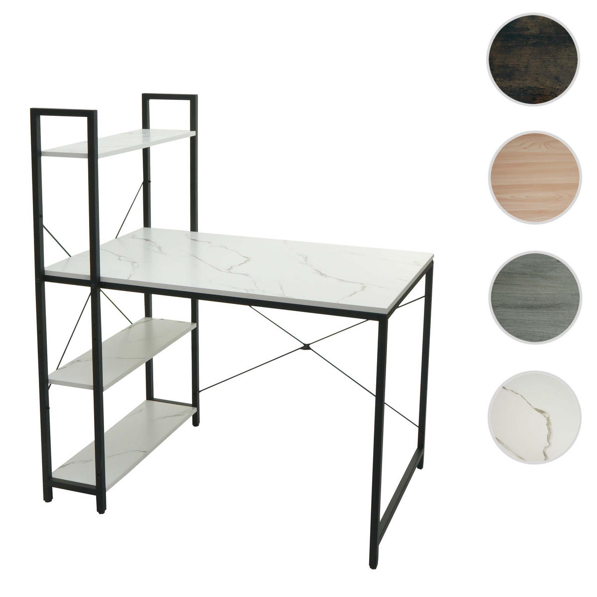 SCHREIBTISCH MIT REGAL eckig Marmor Weiß Dekor - Weiß, Holzwerkstoff (60/100/120cm) - MCW