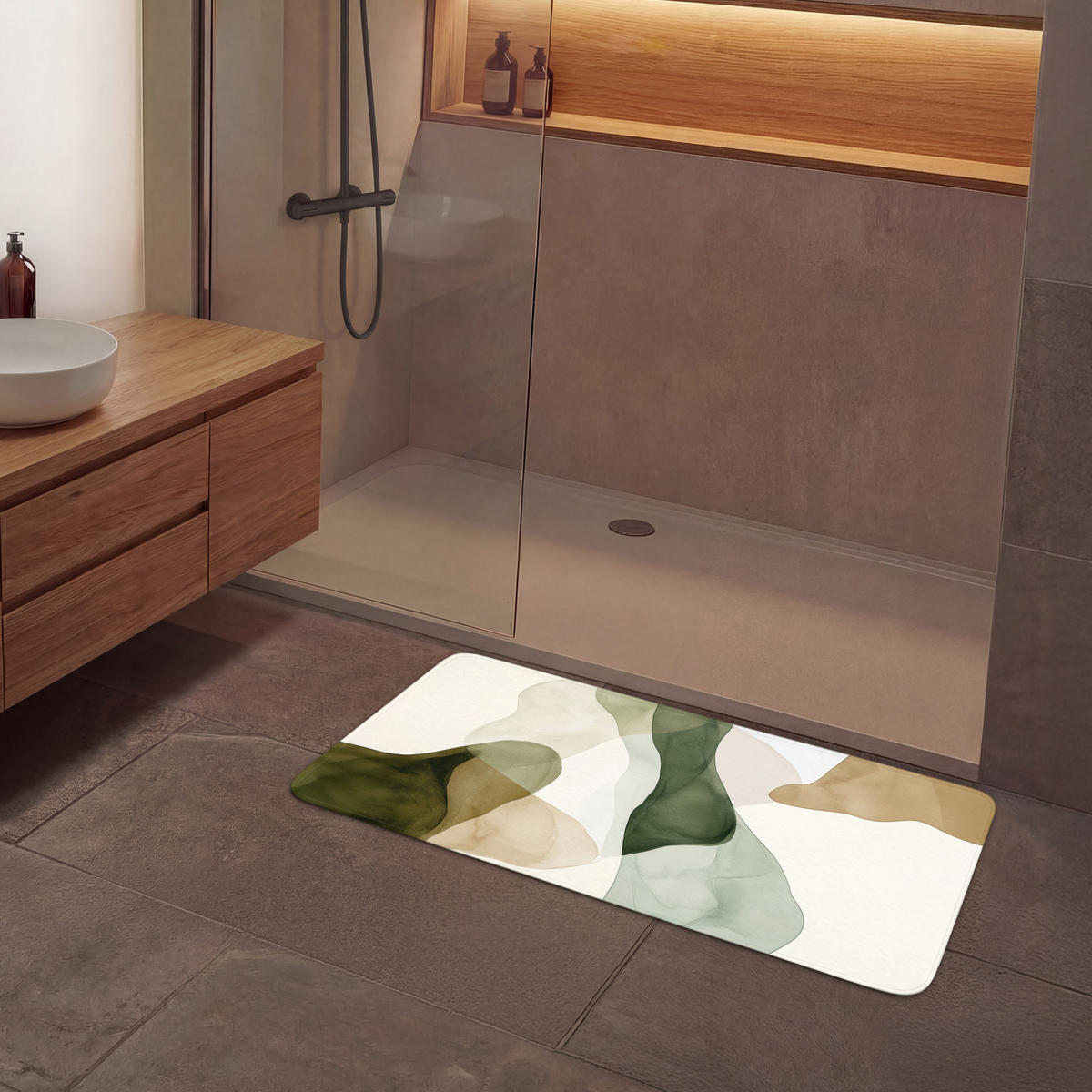 KÚPEĽŇOVÁ PREDLOŽKA Japandi - Abstraktné - Zelené 120x60 cm - zelená, textil/plast (120/60cm) - OnlyWow