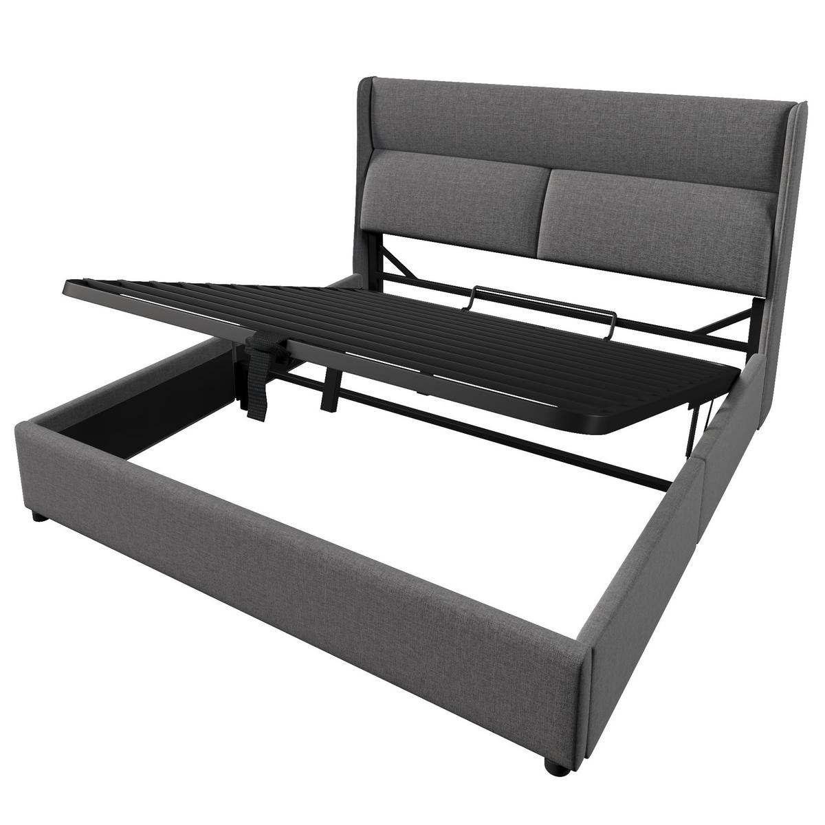 POLSTERBETT mit Stauraum 180x200 cm Leinen Grau - Grau, Metall (180/200cm) - Meubliv