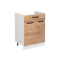 SPÜLENUNTERSCHRANK R-Line, Goldkraft Eiche/Weiß, 60 cm ohne Arbeitsplatte - Eichefarben/Weiß, Holzwerkstoff (60/81.6/46cm) - Vicco