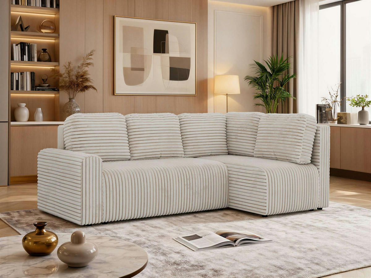 ECKSOFA NESSARO COR L - Beige Cord - Rechts - Beige/Schwarz, Kunststoff/Textil (240/151cm) - MKS