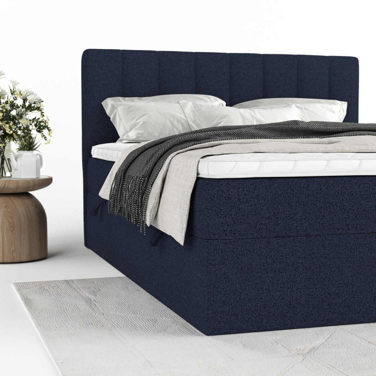 BOXBETT Bari 200/200 cm Marineblau im Riva Stoff - Dunkelblau, Holz/Holzwerkstoff (200/200cm) - AltaBeds