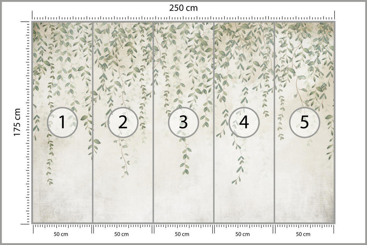 FOTOTAPETE für Wohnzimmer Blätter Pflanzen Natur 250x175 - Beige/Grün, Papier (250/175cm) - Muralo