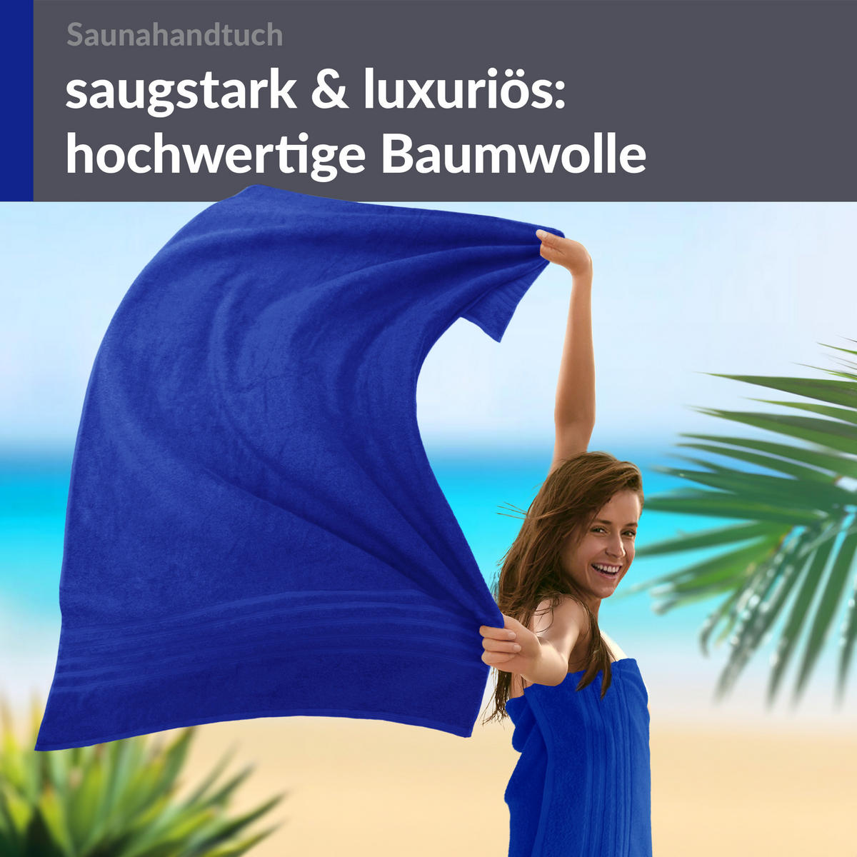 SAUNATUCH 80x200 cm 2er Set London Azur Blau - Blau, Textil (80/200cm) - Lashuma