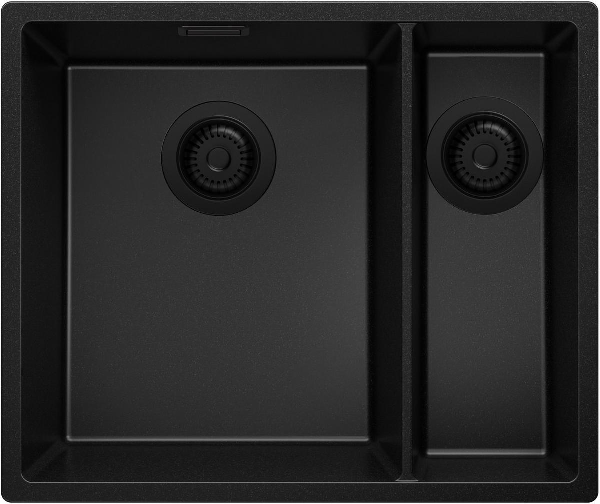UNTERBAUSPÜLE GRANIT London Duo, 2-er set Alles Schwarz 56/47 cm 1,5 Becken + Ablauf-Set ab 60er Unterschrank - Schwarz, Kunststoff (56/20/47cm) - Primagran